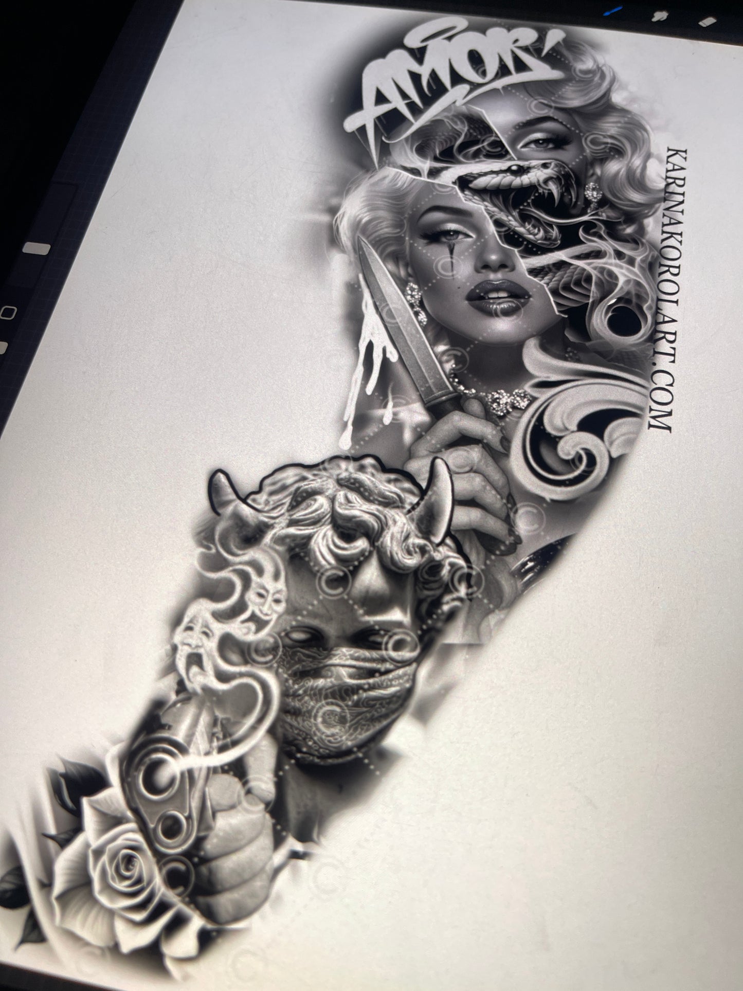 lady & cherub sleeve tattoo design