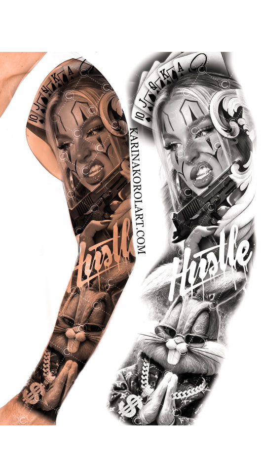 Buggs bunny hustler sleeve tattoo design