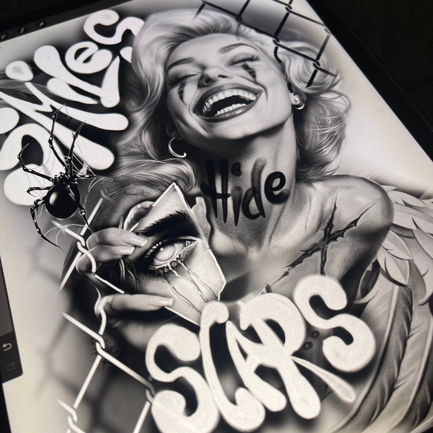 Chicano “Smiles Hide Scars” tattoo design