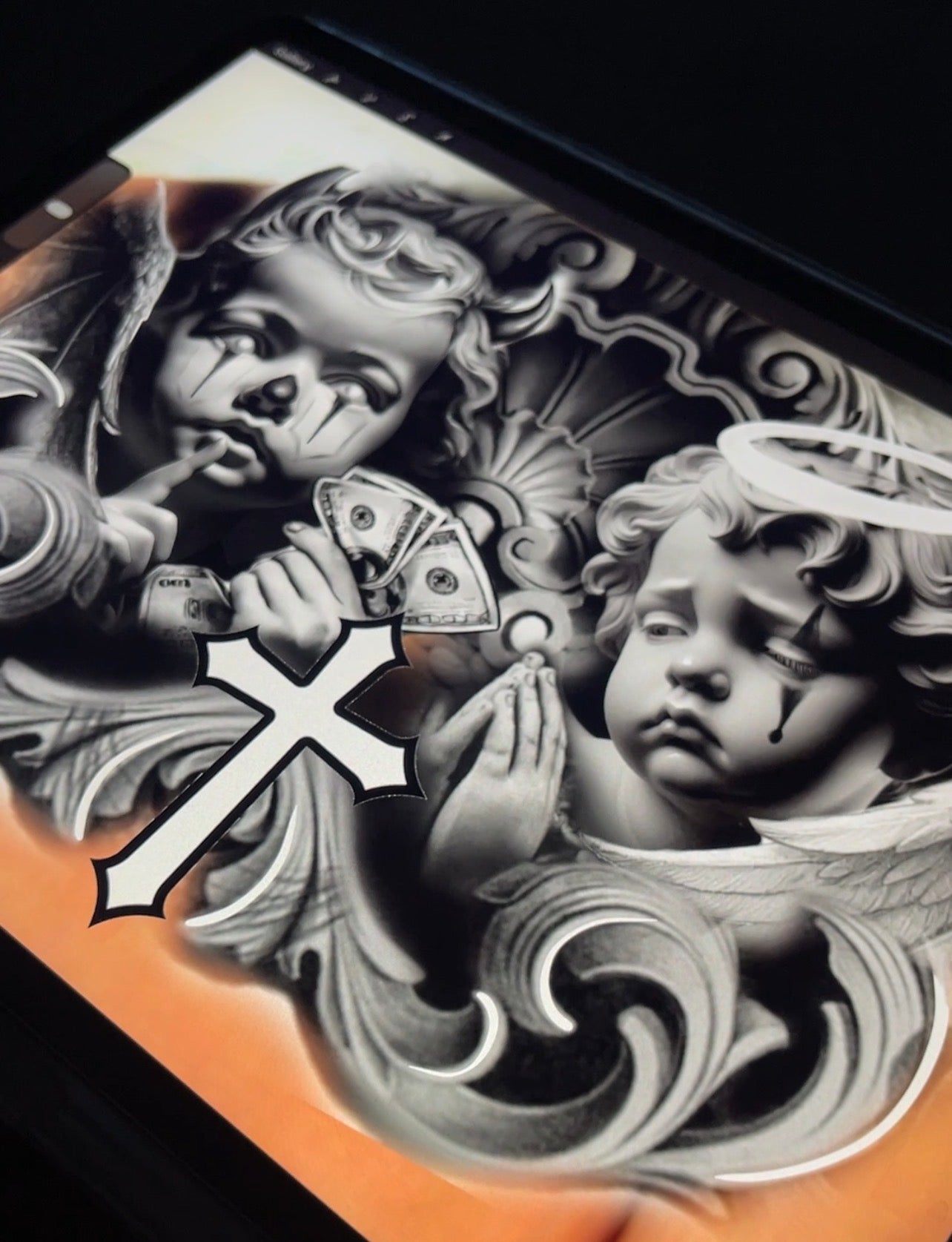 cherub chest tattoo design