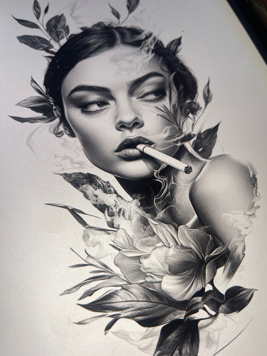 Smoking Lady Tattoo Design