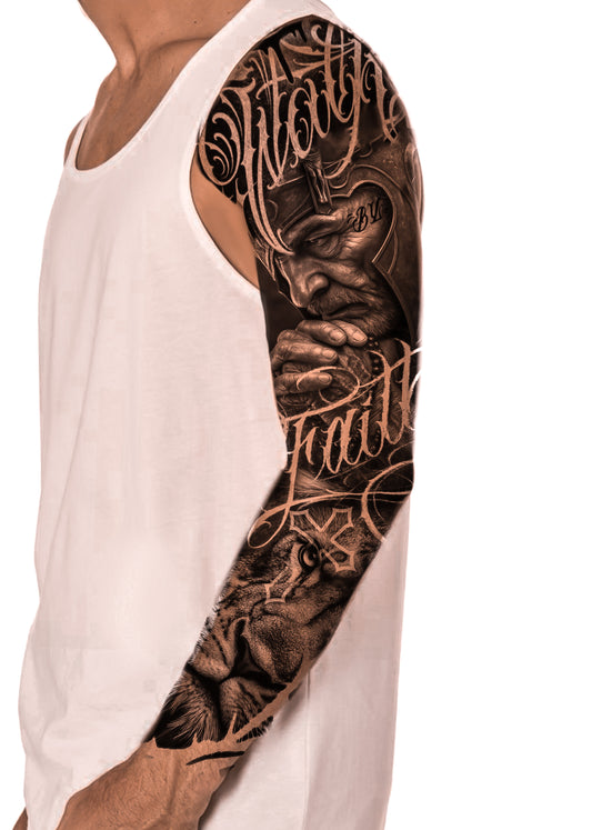 Lion & warrior arm tattoo design