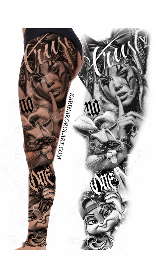 Buggs bunny (hear/see/speak no evil) sleeve tattoo design