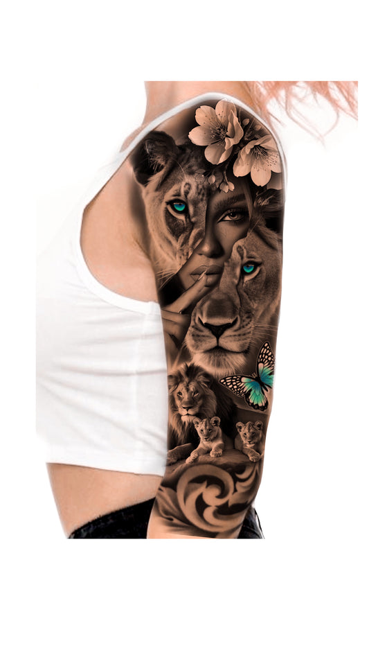Lady & lioness tattoo design