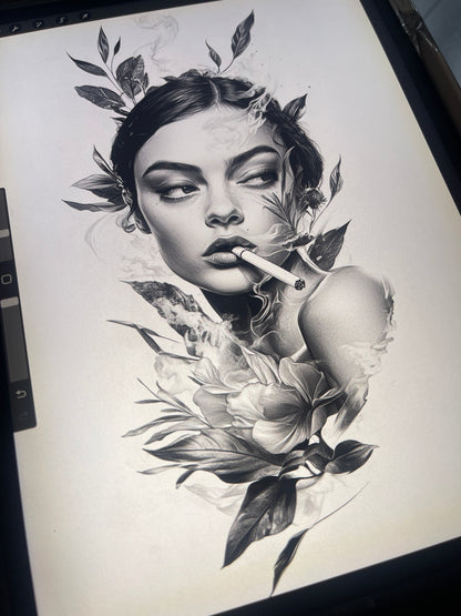 Smoking Lady Tattoo Design
