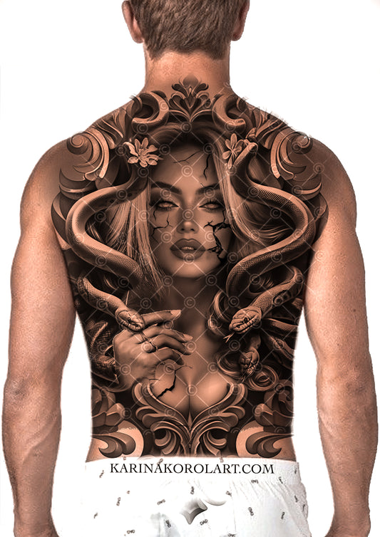 Medusa back tattoo design
