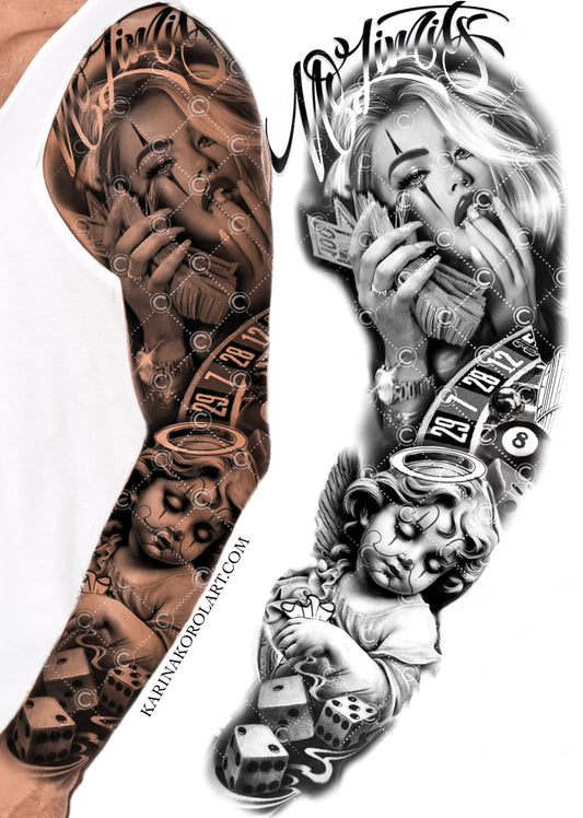 Chicano sleeve tattoo design