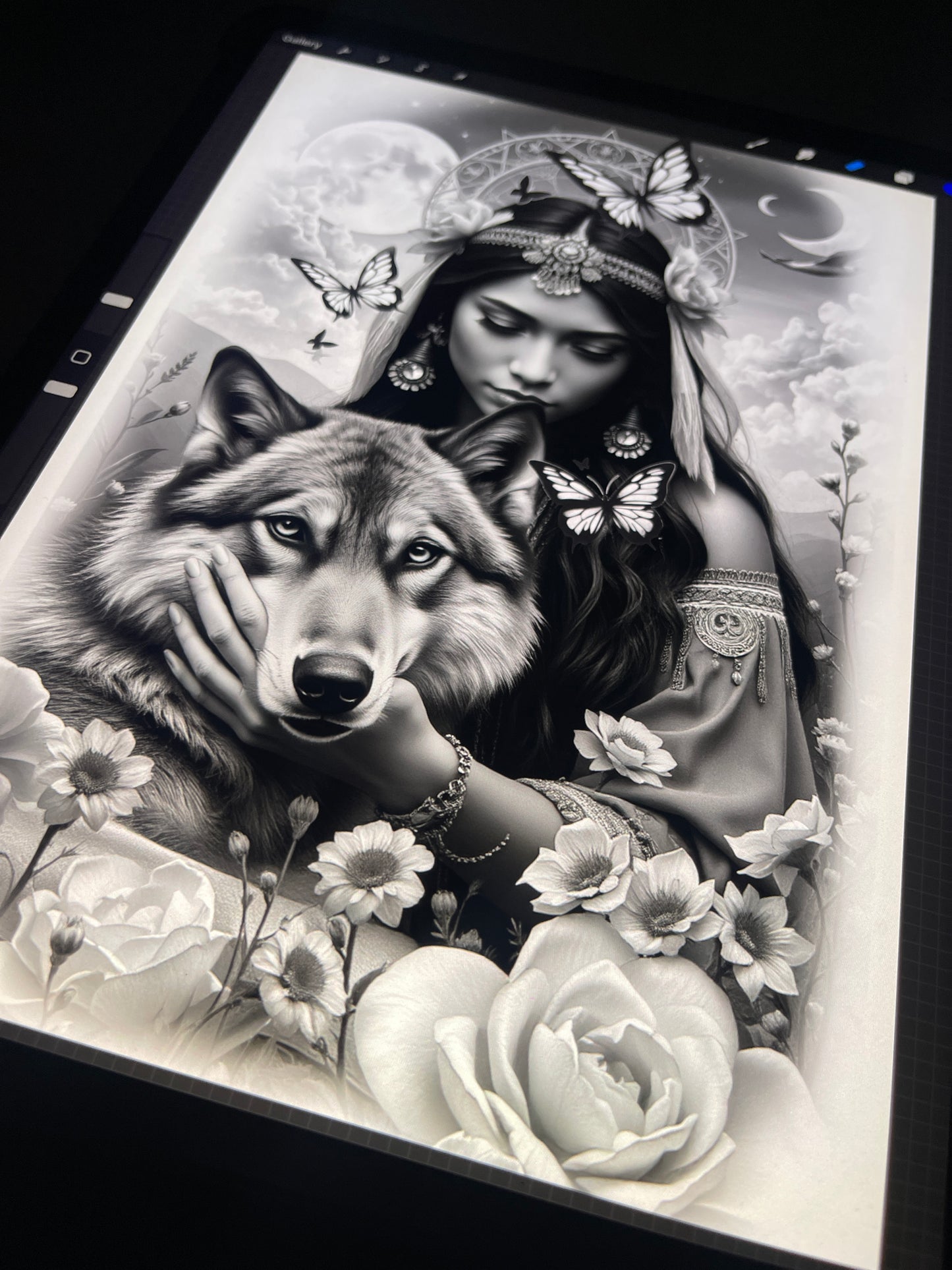 Wolf & lady tattoo design