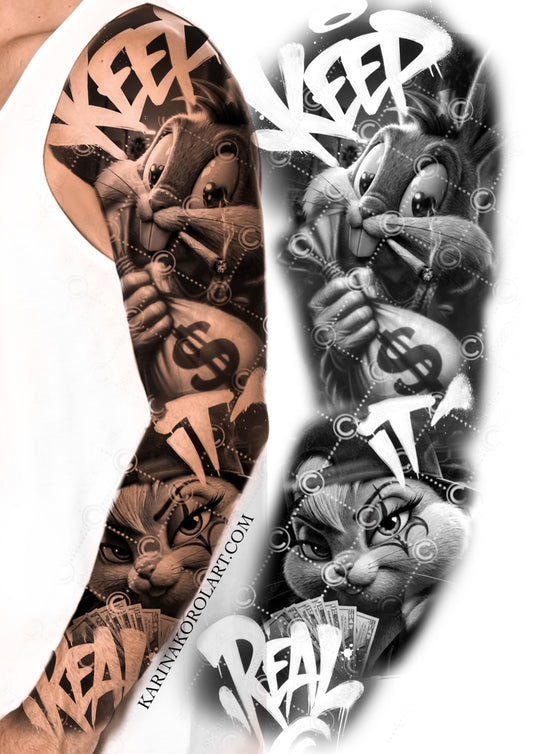 Buggs bunny Keep it Real sleeve tattoo design