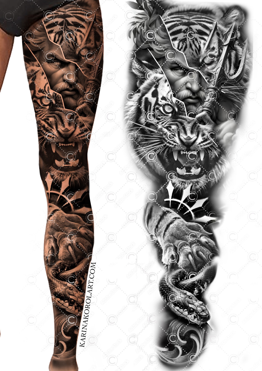 Black & Grey Leg Tattoo Ideas