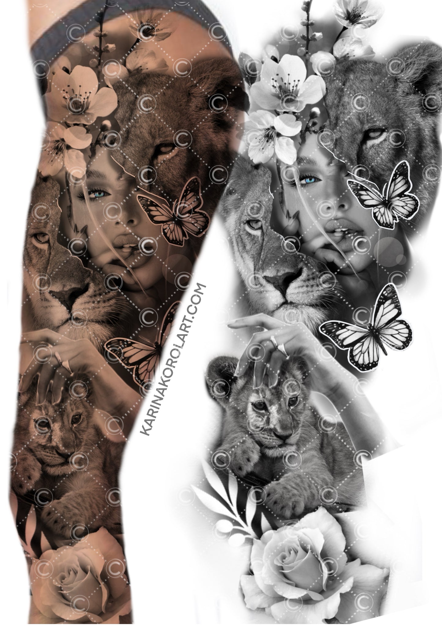 Lady & lion tattoo design