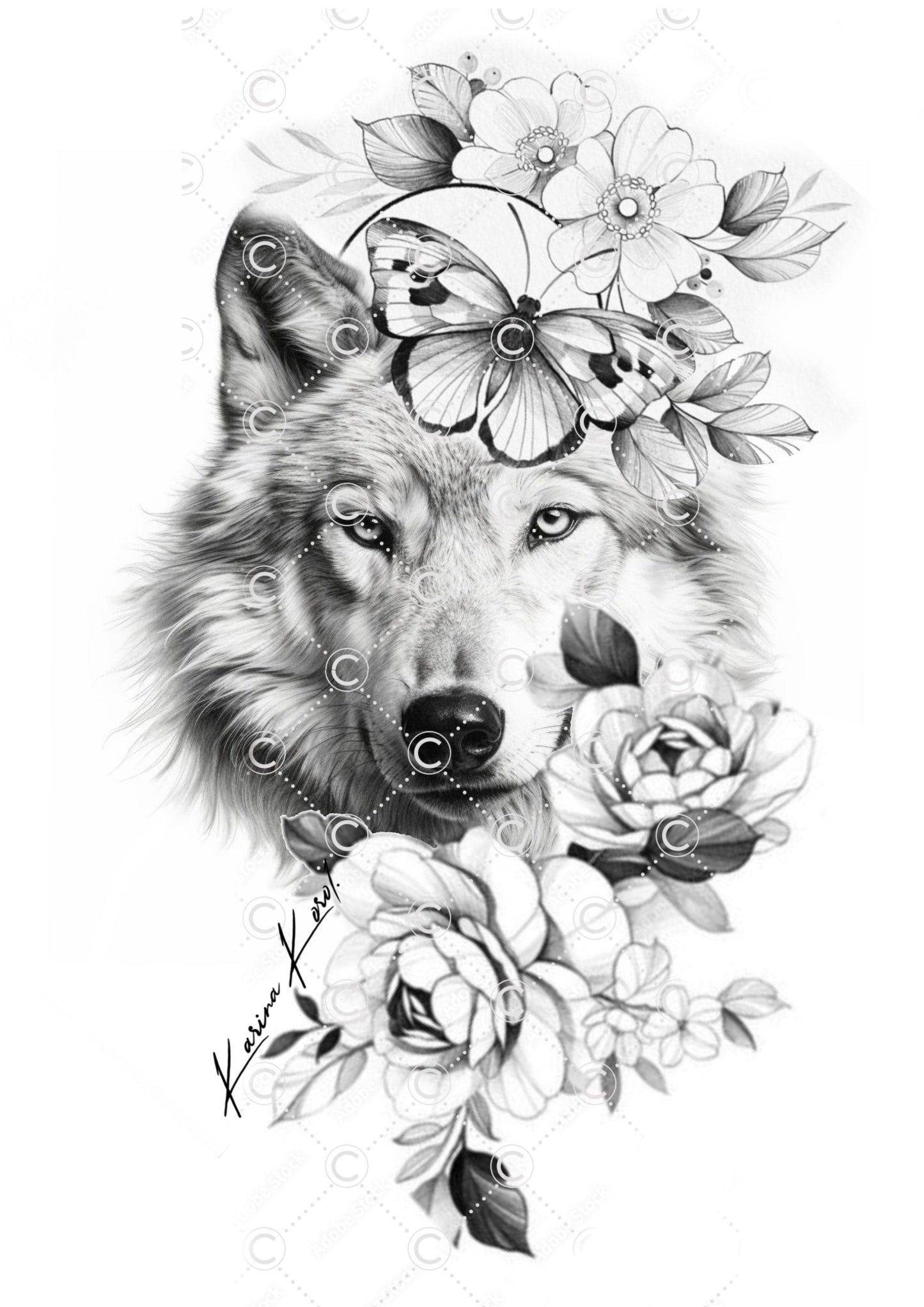 Feminine Wolf tattoo design - Karina