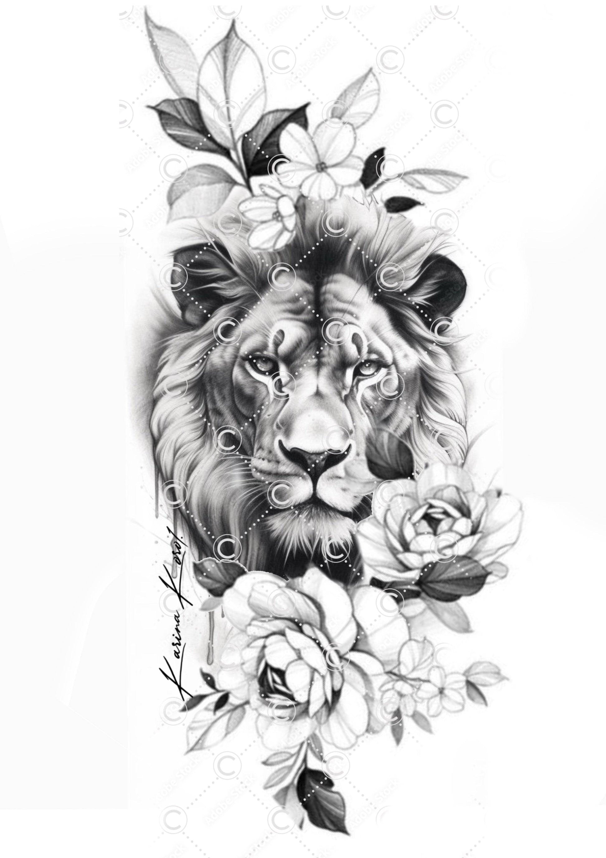 Feminine lion tattoo design - Karina