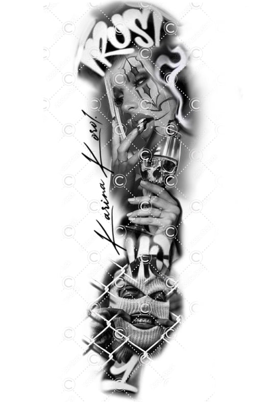 Chicano sleeve tattoo design - Karina