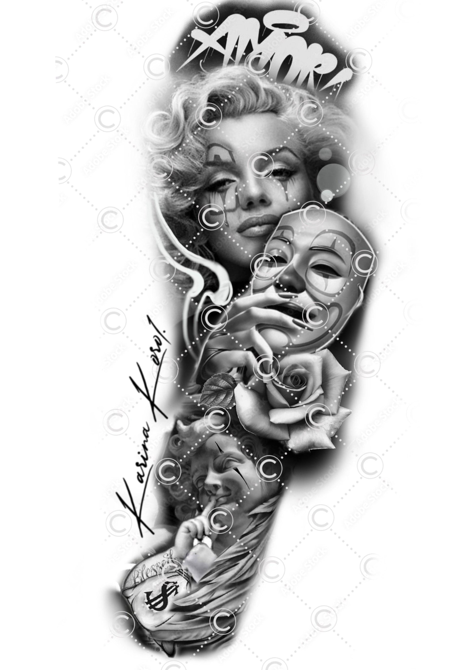 Marilyn Monroe sleeve chicano tattoo design - Karina